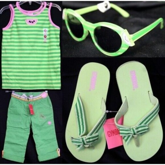 NWT 2006 Gymboree Tutti Fruity 4pc Outfit sz 6 Tank Capris Sunglasses Flip Flop